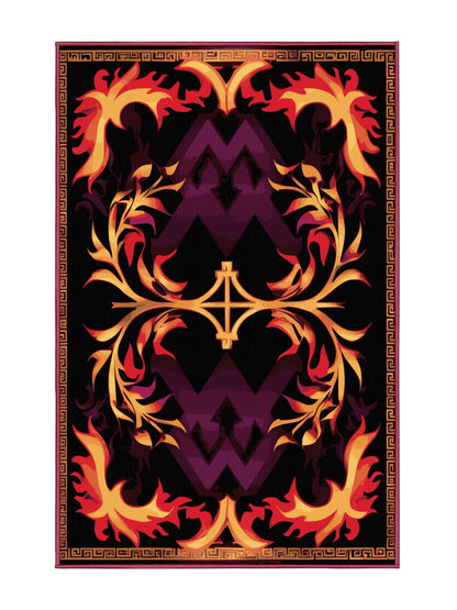 Glided Mythos Golden Cascade - Premium Velvet Maroon Modern Area Rug | Plush & Washable Options | Rugolution Home Decor