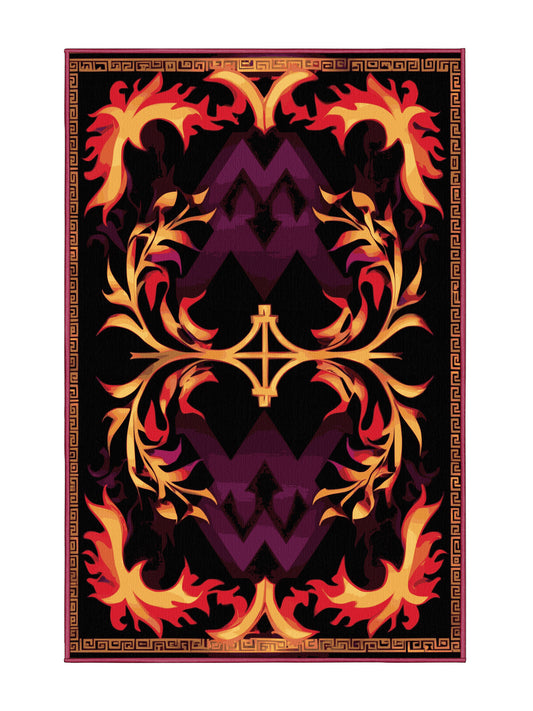 Glided Mythos Golden Cascade - Premium Velvet Maroon Modern Area Rug | Plush & Washable Options | Rugolution Home Decor