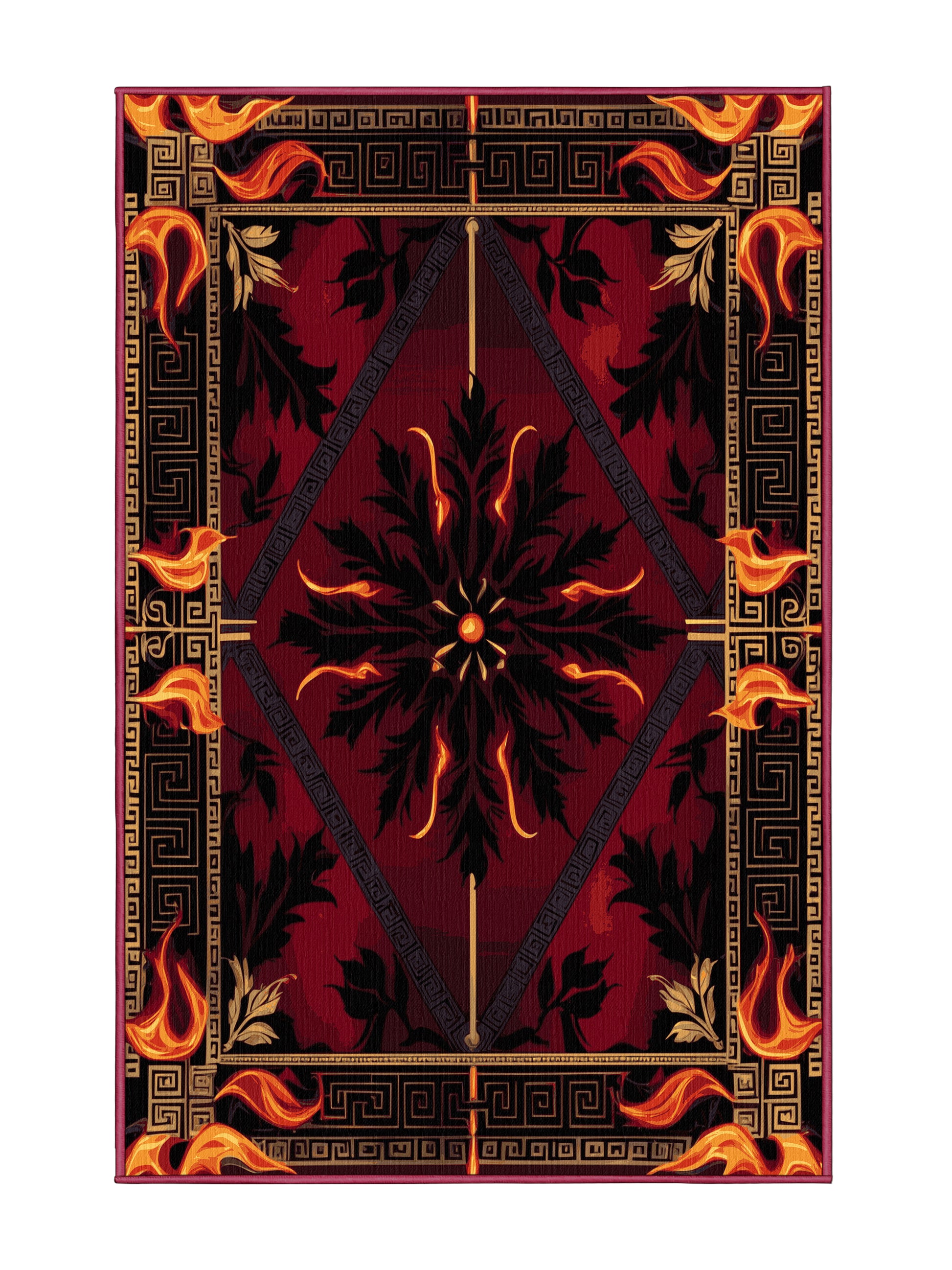 Glided Mythos Fabled Garland - Premium Velvet Maroon Modern Area Rug | Plush & Washable Options | Rugolution Home Decor