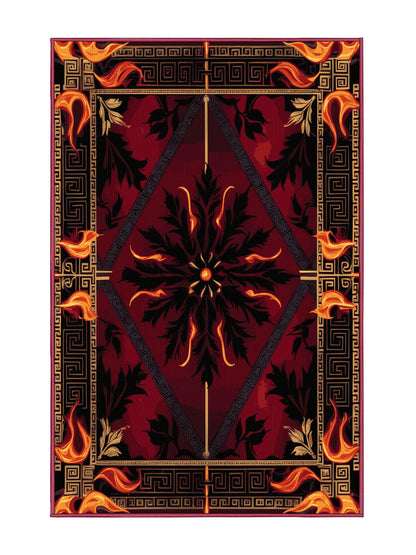 Glided Mythos Fabled Garland - Premium Velvet Maroon Modern Area Rug | Plush & Washable Options | Rugolution Home Decor