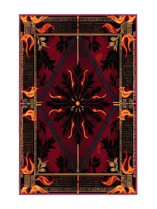 Glided Mythos Fabled Garland - Premium Velvet Maroon Modern Area Rug | Plush & Washable Options | Rugolution Home Decor