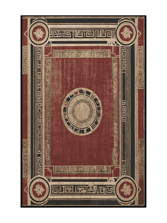 Hellenic Grandeurs Spartan Shield - Premium Coffee Modern Area Rug | Plush & Washable Options | Rugolution Home Decor