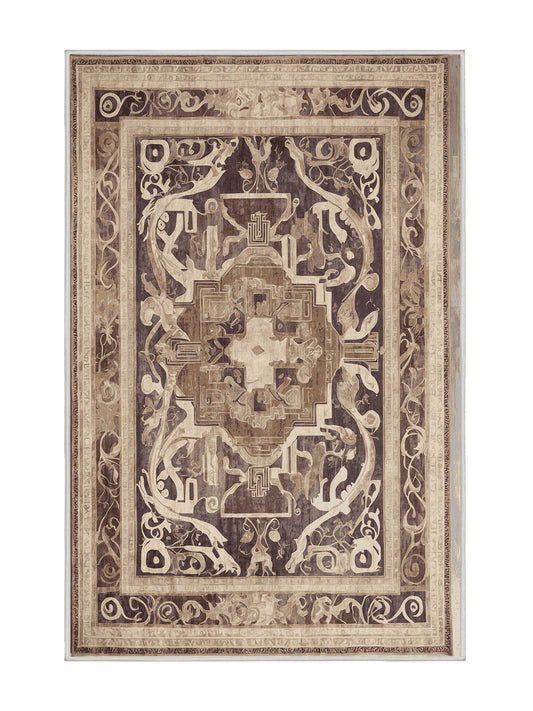 Hellenic Grandeurs Homeric Tale - Premium Golden Silk Modern Area Rug | Plush & Washable Options | Rugolution Home Decor