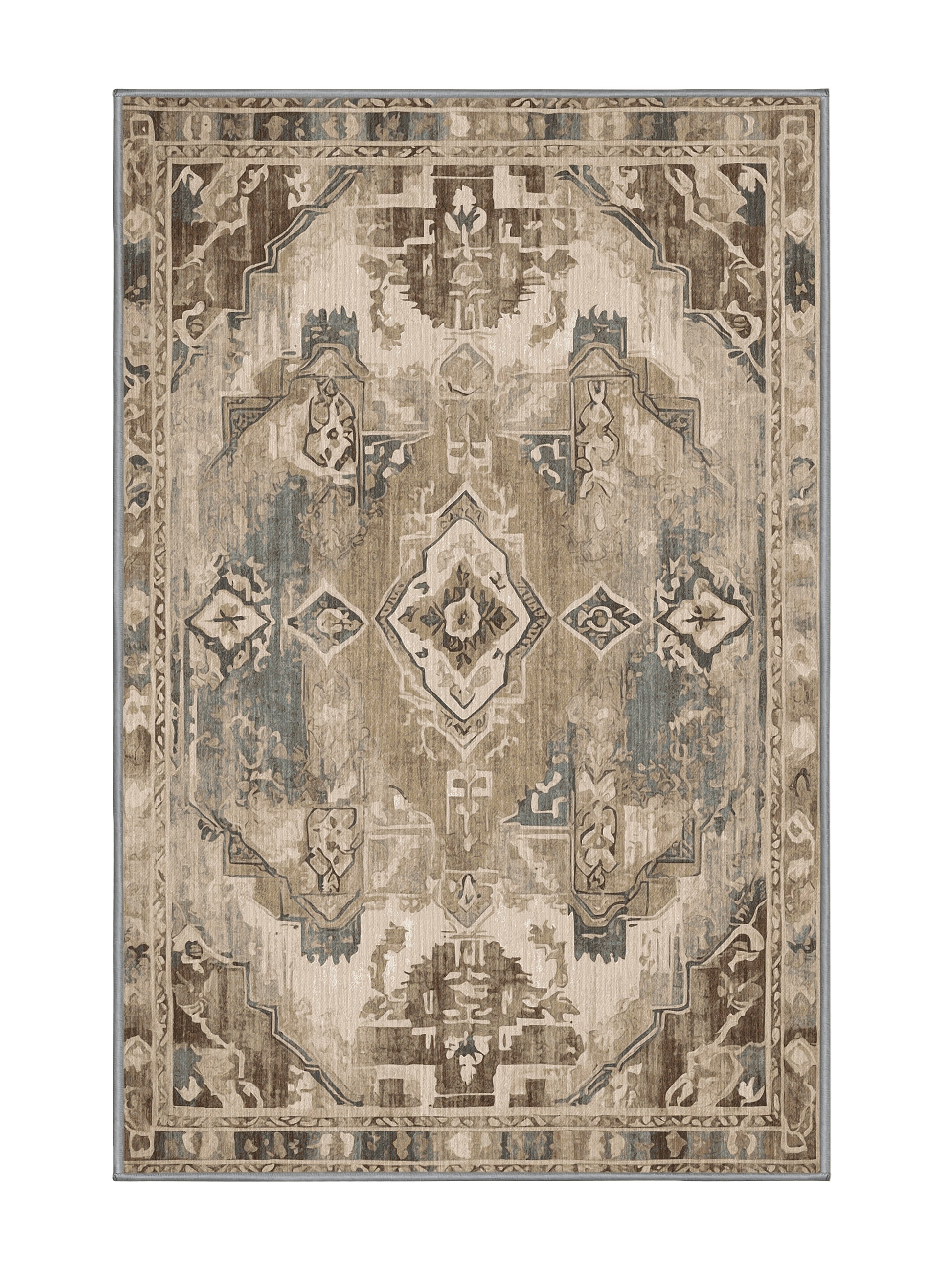 Heritage Mosaic Historic Threads - Premium Sandstone Modern Area Rug | Plush & Washable Options | Rugolution Home Decor