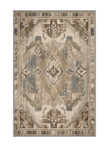 Heritage Mosaic Historic Threads - Premium Sandstone Modern Area Rug | Plush & Washable Options | Rugolution Home Decor