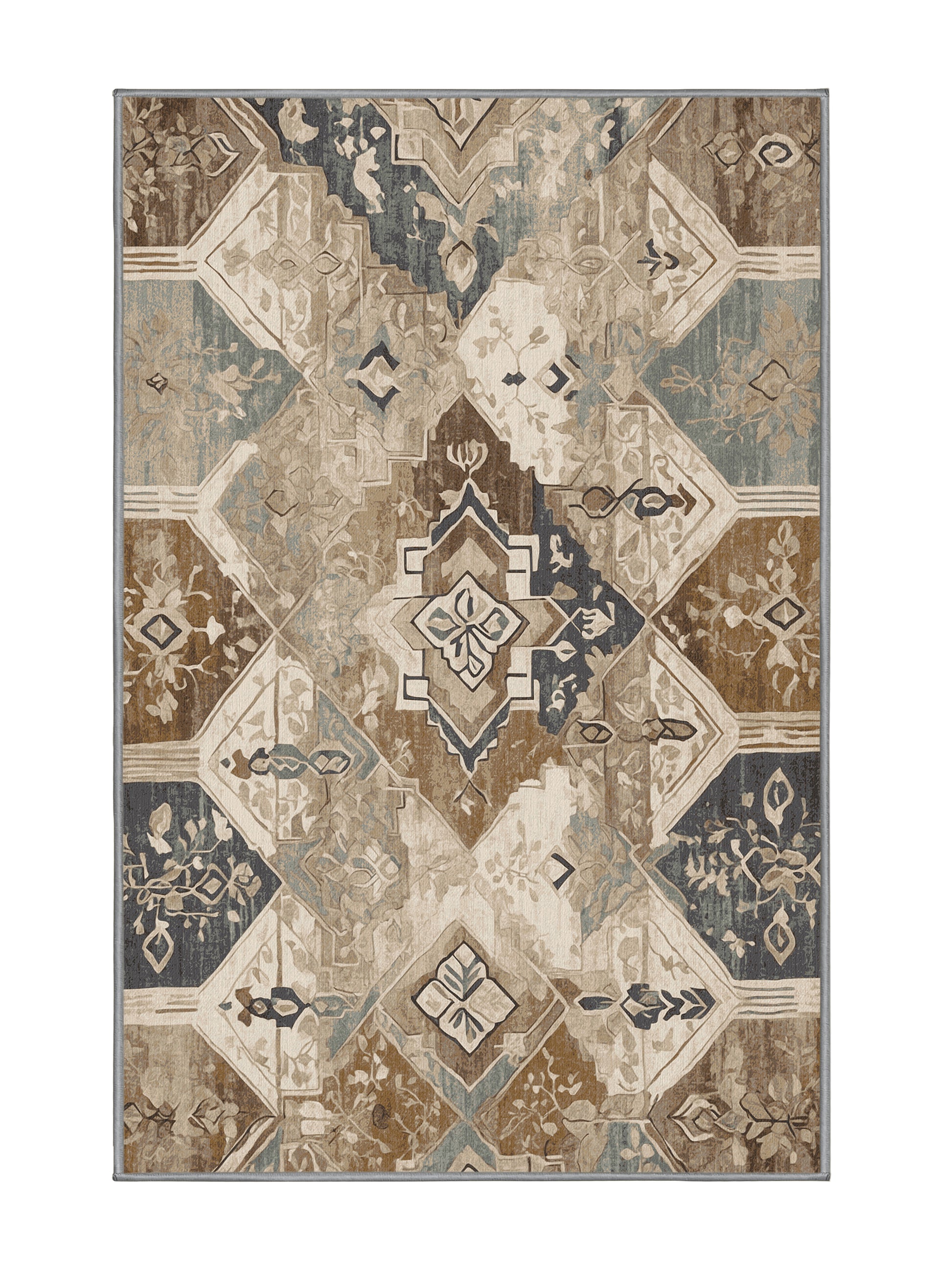 Heritage Mosaic Majestic Emblem - Premium Sandstone Modern Area Rug | Plush & Washable Options | Rugolution Home Decor