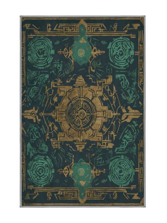 Heros Path Ruins of Valor - Premium Blue Moss Green Modern Area Rug | Plush & Washable Options | Rugolution Home Decor