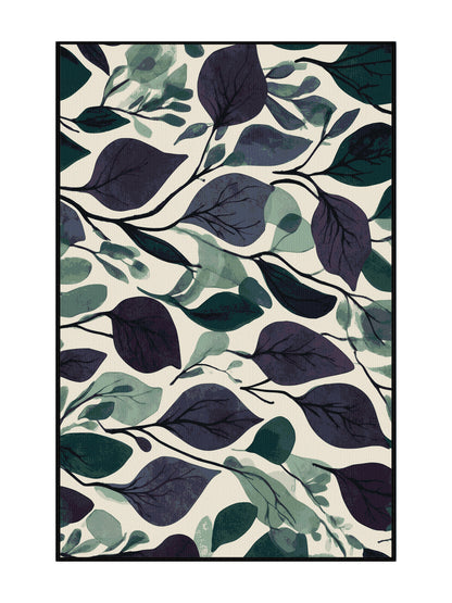 Mystic Flora Nebula Leaves - Premium Charcoal Blue Modern Area Rug | Plush & Washable Options | Rugolution Home Decor