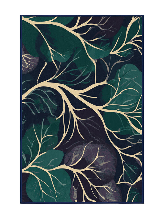 Mystic Flora Moonlit Grove - Premium Charcoal Blue Modern Area Rug | Plush & Washable Options | Rugolution Home Decor