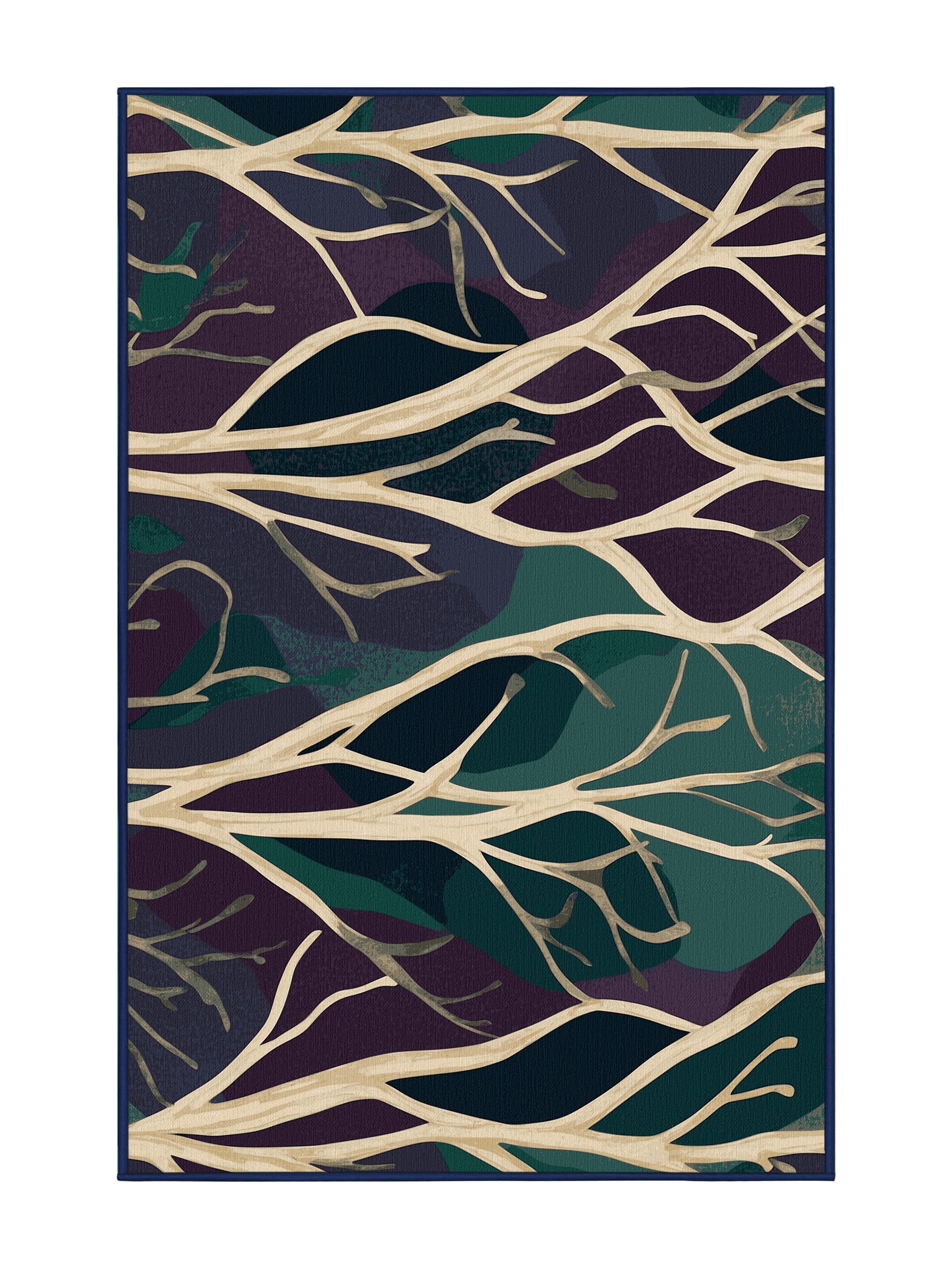 Mystic Flora Velvet Leaves - Premium Purple Navy Modern Area Rug | Plush & Washable Options | Rugolution Home Decor