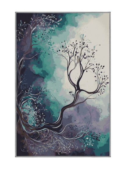 Mystic Flora Serene Sapling - Premium Mist Blue Modern Area Rug | Plush & Washable Options | Rugolution Home Decor