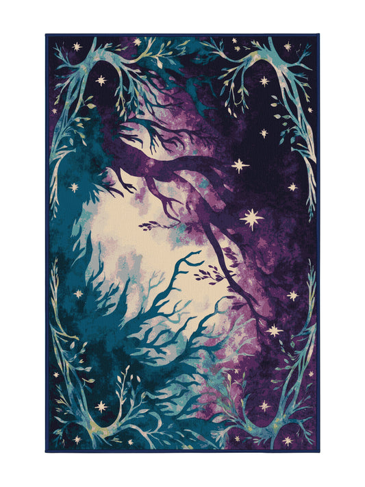 Mystic Grove Verdant Twilight - Premium Purple Navy Modern Area Rug | Plush & Washable Options | Rugolution Home Decor