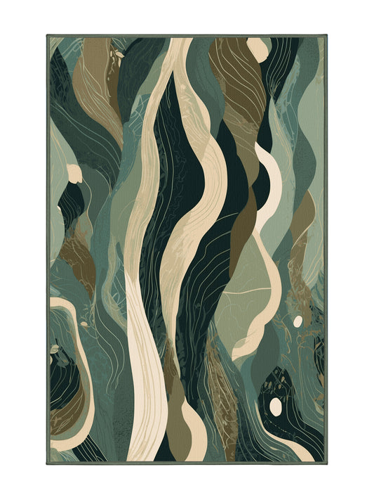 Mystical Horizons Sunlit Ripples - Premium Camouflage Green Modern Area Rug | Plush & Washable Options | Rugolution Home Decor