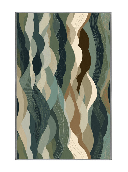 Mystical Horizons Velvet Peaks - Premium Sage Green Modern Area Rug | Plush & Washable Options | Rugolution Home Decor