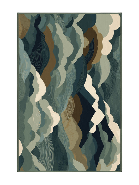 Mystical Horizons Dusk Glow - Premium Camouflage Green Modern Area Rug | Plush & Washable Options | Rugolution Home Decor