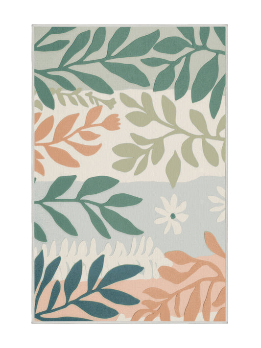 Natures Haven Rustling Leaves - Premium Ash White Modern Area Rug | Plush & Washable Options | Rugolution Home Decor