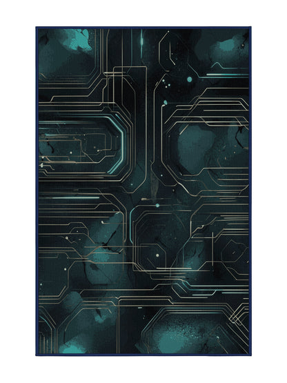 NeoLoom Galaxy Orbit Fracture - Premium Black Blue Modern Area Rug | Plush & Washable Options | Rugolution Home Decor