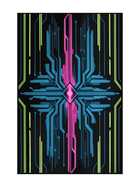 Neon Nexus Cosmic Pulse - Premium Charcoal Blue Modern Area Rug | Plush & Washable Options | Rugolution Home Decor