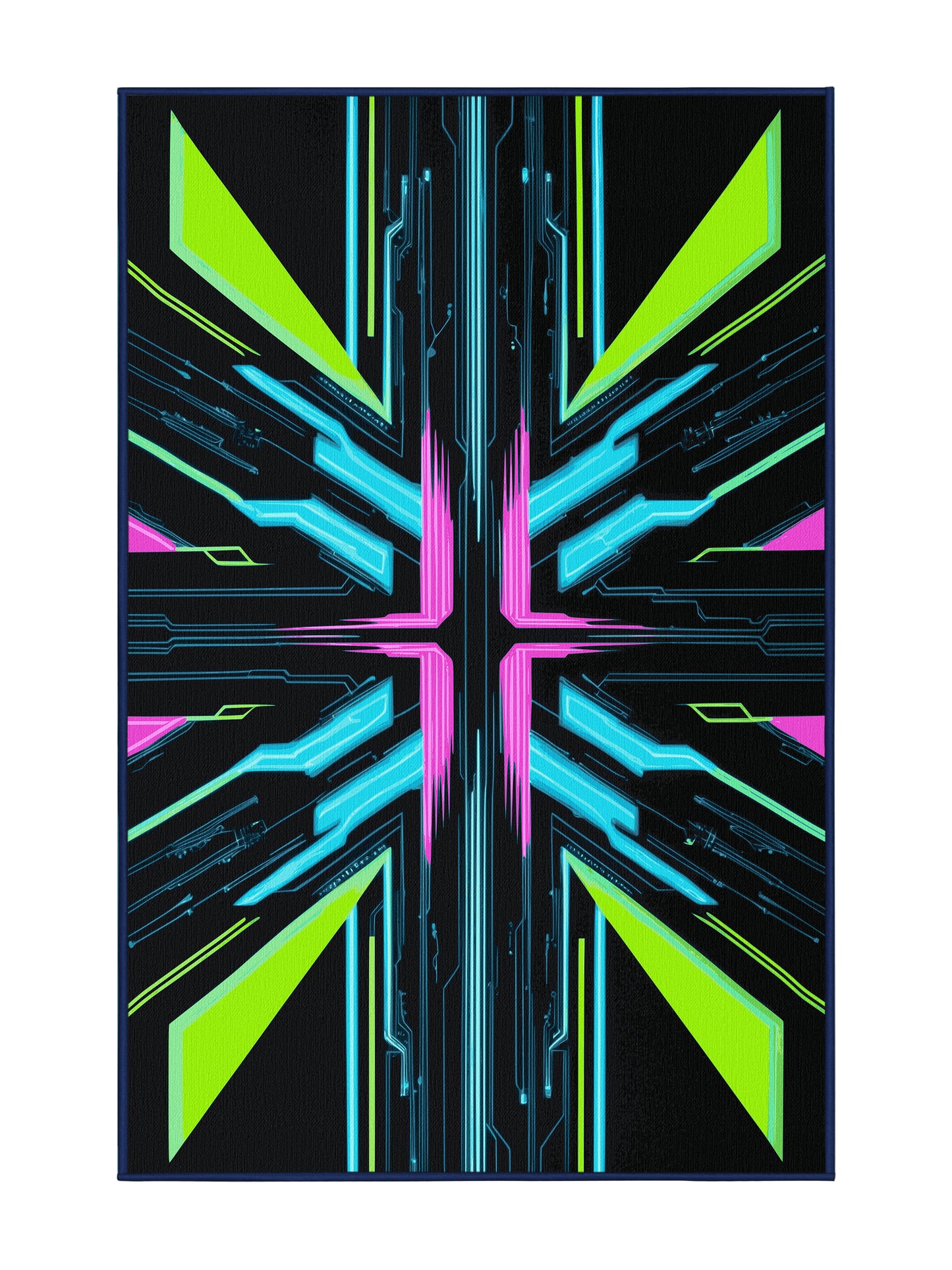 Neon Nexus Pulse Fragments - Premium Black Blue Modern Area Rug | Plush & Washable Options | Rugolution Home Decor