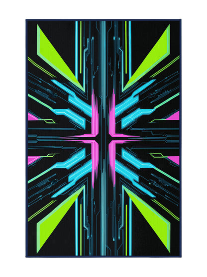 Neon Nexus Pulse Fragments - Premium Black Blue Modern Area Rug | Plush & Washable Options | Rugolution Home Decor