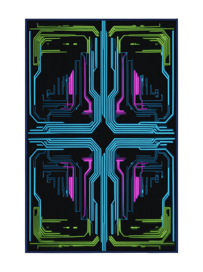 Neon Nexus Cyber Ray - Premium Night Modern Area Rug | Plush & Washable Options | Rugolution Home Decor