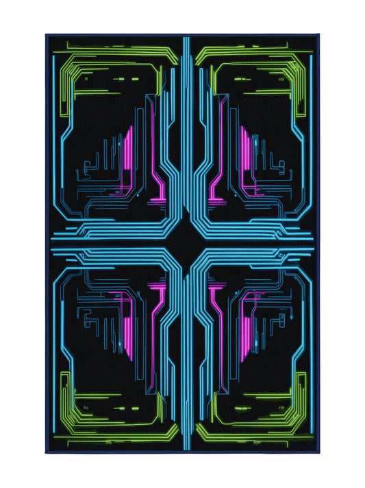 Neon Nexus Cyber Ray - Premium Night Modern Area Rug | Plush & Washable Options | Rugolution Home Decor