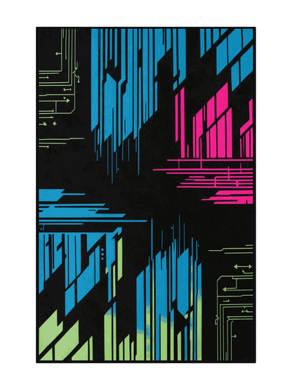 Neon Nexus Midnight Glow - Premium Gunmetal Modern Area Rug | Plush & Washable Options | Rugolution Home Decor