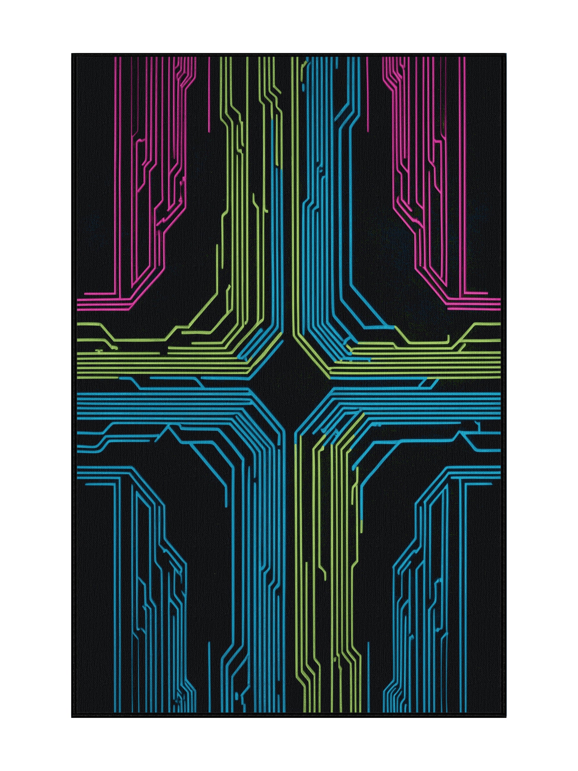 Neon Nexus Digital Flicker - Premium Gunmetal Modern Area Rug | Plush & Washable Options | Rugolution Home Decor