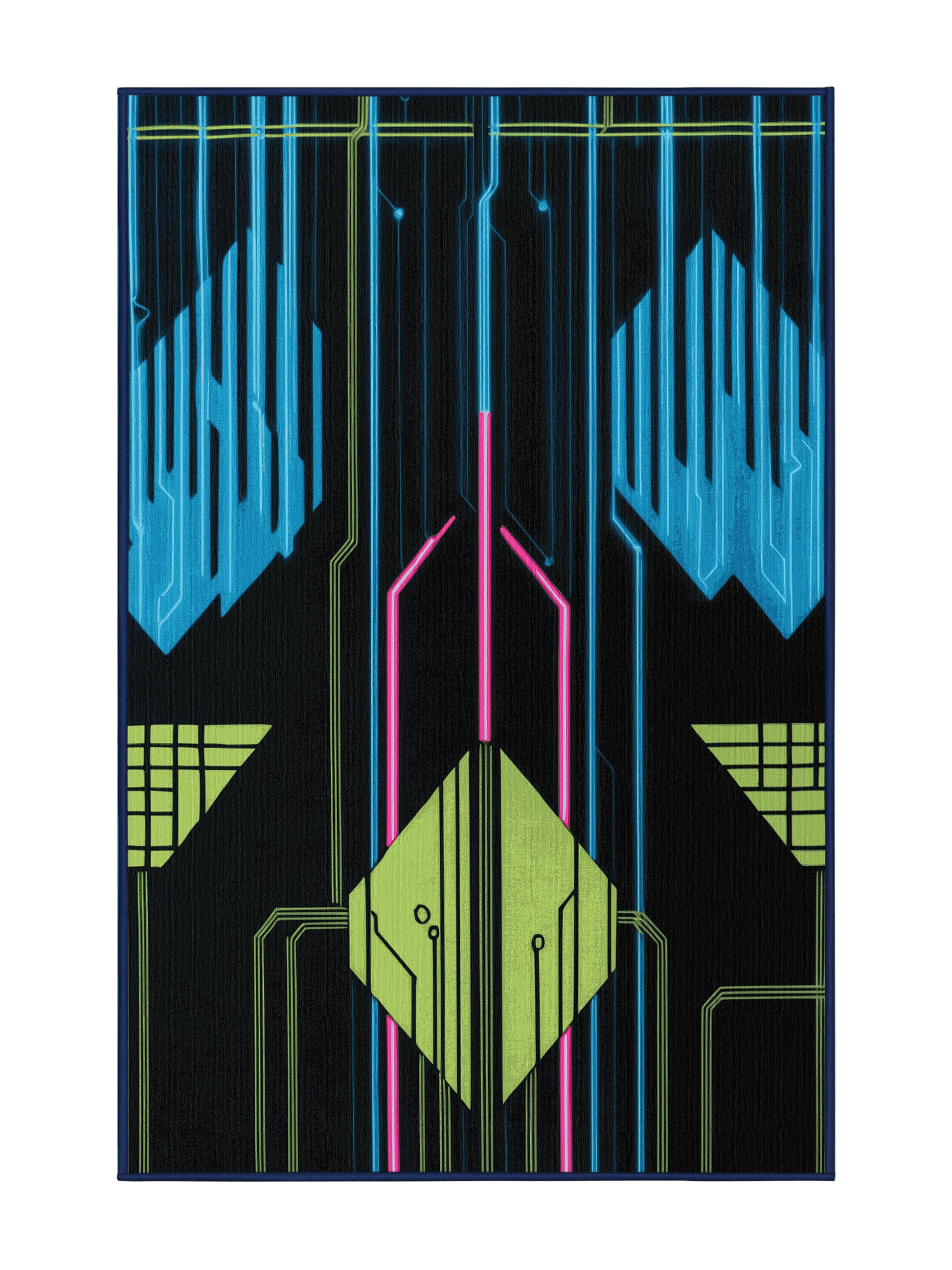 Neon Nexus Chromatic Burst - Premium Black Blue Modern Area Rug | Plush & Washable Options | Rugolution Home Decor