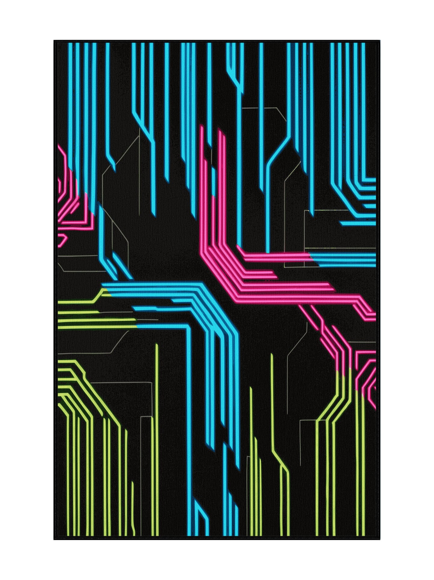 Neon Nexus Cybernetic Grid - Premium Gunmetal Modern Area Rug | Plush & Washable Options | Rugolution Home Decor