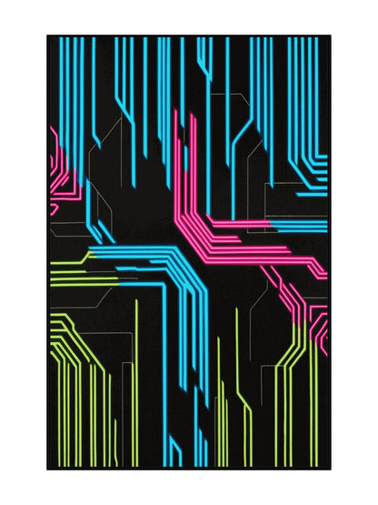 Neon Nexus Cybernetic Grid - Premium Gunmetal Modern Area Rug | Plush & Washable Options | Rugolution Home Decor