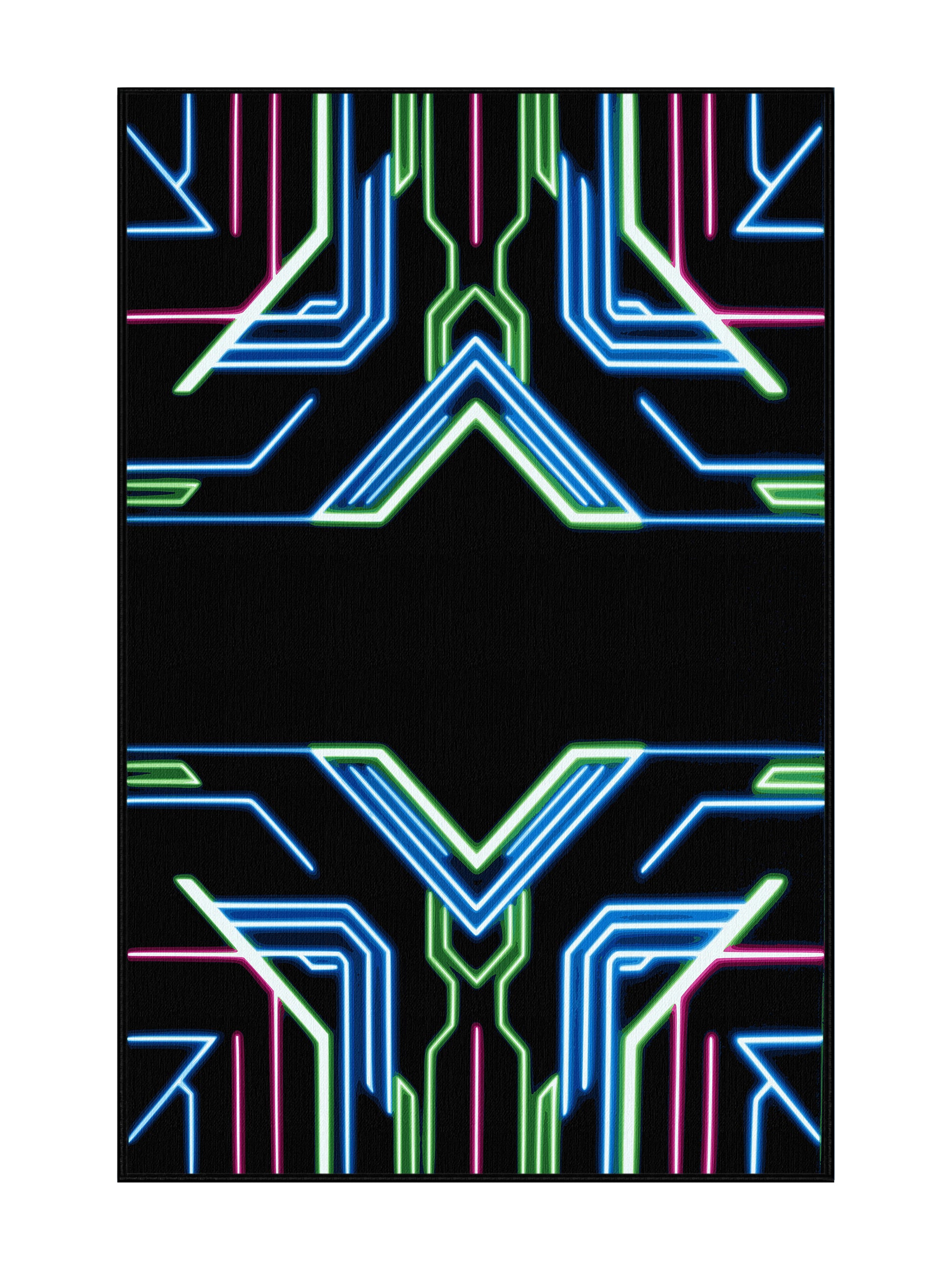 Neon Nexus Plasma Dusk - Premium Dark Slate Modern Area Rug | Plush & Washable Options | Rugolution Home Decor