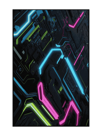 Neon Nexus Warp Cascade - Premium Gunmetal Modern Area Rug | Plush & Washable Options | Rugolution Home Decor