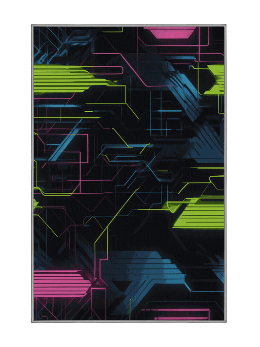 Neon Nexus Glitch Pulse - Premium Mist Blue Modern Area Rug | Plush & Washable Options | Rugolution Home Decor