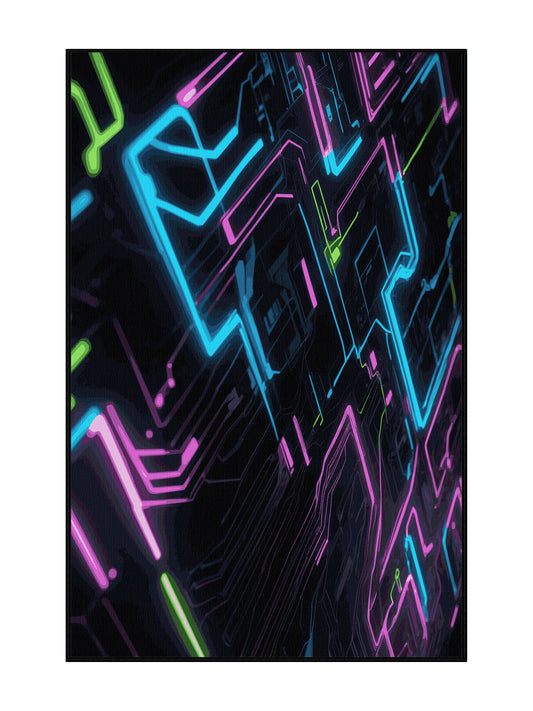 Neon Nexus Glowstream - Premium Dark Slate Modern Area Rug | Plush & Washable Options | Rugolution Home Decor