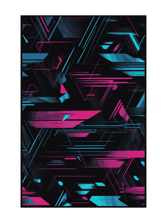 Neon Nexus Fractal Echo - Premium Charcoal Blue Modern Area Rug | Plush & Washable Options | Rugolution Home Decor