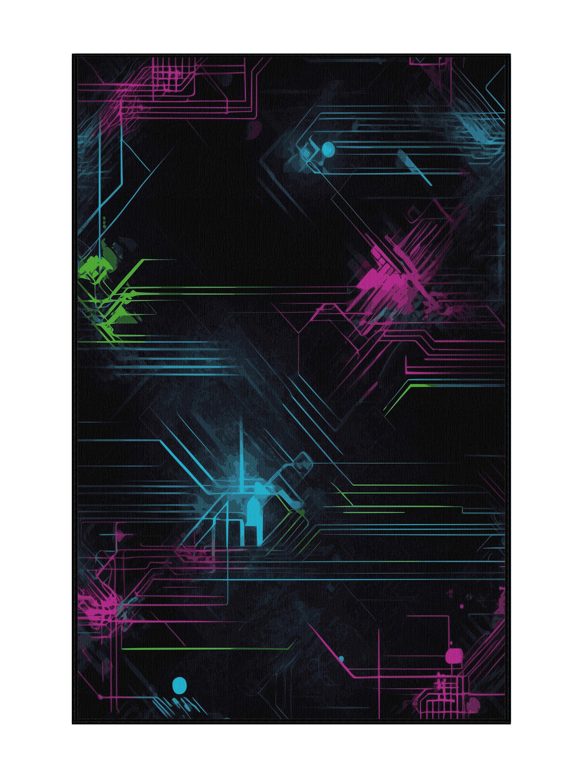 Neon Nexus Radiant Charge - Premium Charcoal Blue Modern Area Rug | Plush & Washable Options | Rugolution Home Decor