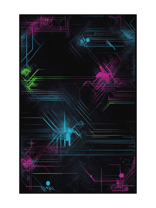 Neon Nexus Radiant Charge - Premium Charcoal Blue Modern Area Rug | Plush & Washable Options | Rugolution Home Decor