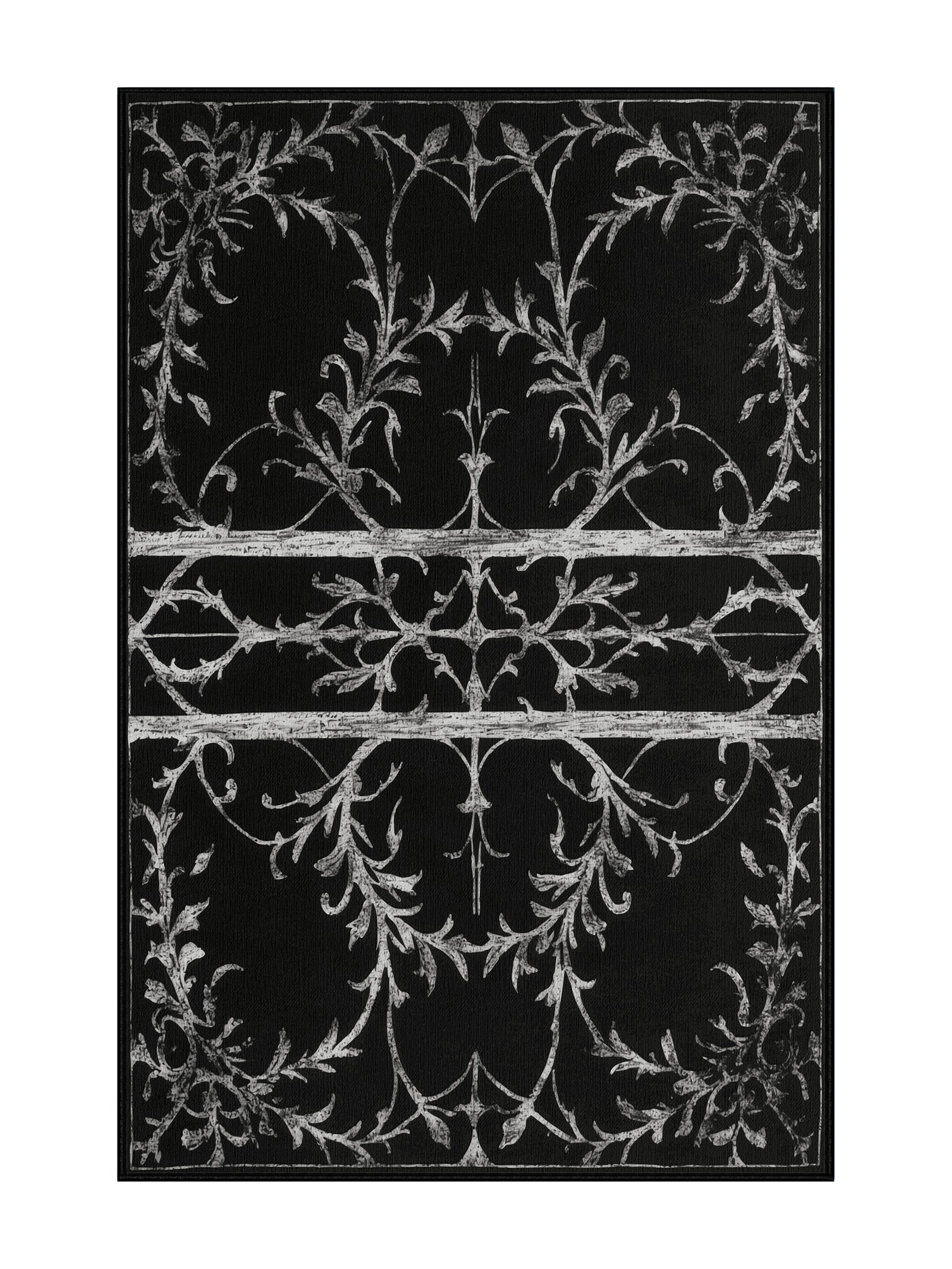 Nocturne Elegance Obsidian Bloom - Premium Gunmetal Modern Area Rug | Plush & Washable Options | Rugolution Home Decor