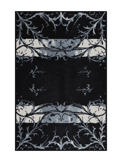 Nocturne Elegance Charcoal Garden - Premium Gunmetal Modern Area Rug | Plush & Washable Options | Rugolution Home Decor