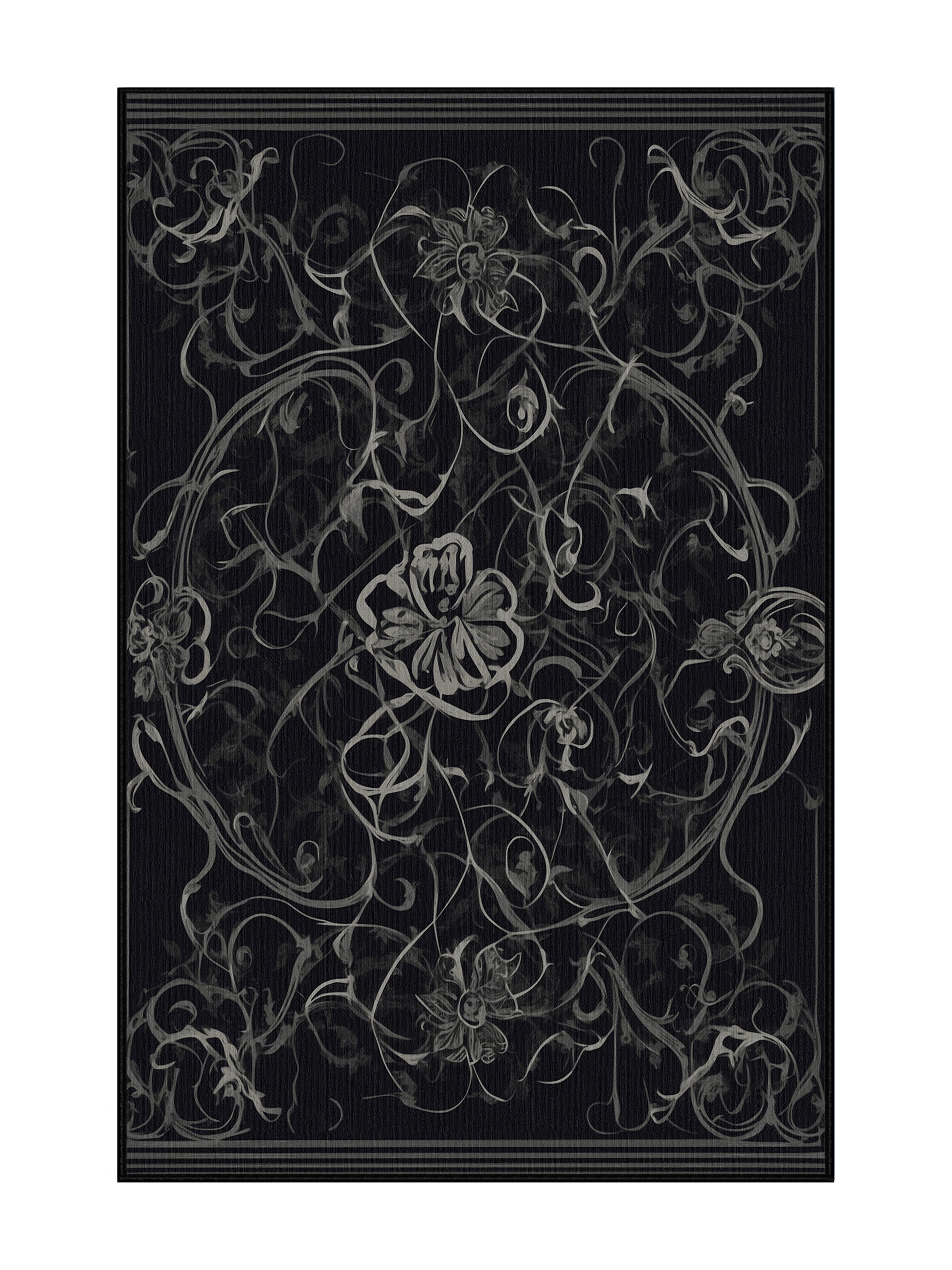 Nocturne Elegance Obsidian Fern - Premium Gunmetal Modern Area Rug | Plush & Washable Options | Rugolution Home Decor