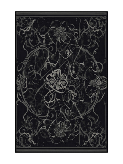 Nocturne Elegance Obsidian Fern - Premium Gunmetal Modern Area Rug | Plush & Washable Options | Rugolution Home Decor