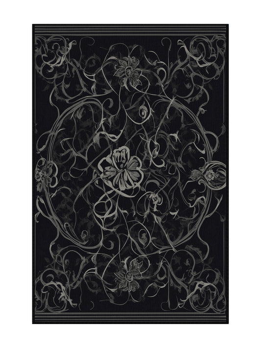 Nocturne Elegance Obsidian Fern - Premium Gunmetal Modern Area Rug | Plush & Washable Options | Rugolution Home Decor