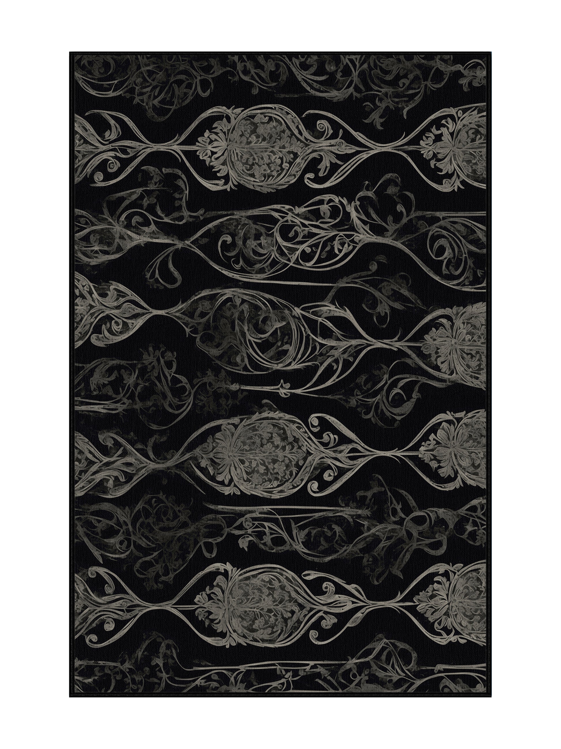 Nocturne Elegance Gothic Petals - Premium Charcoal Blue Modern Area Rug | Plush & Washable Options | Rugolution Home Decor