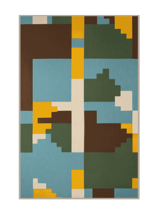 Pixel Earth Blocky Horizons - Premium Khaki Green Modern Area Rug | Plush & Washable Options | Rugolution Home Decor