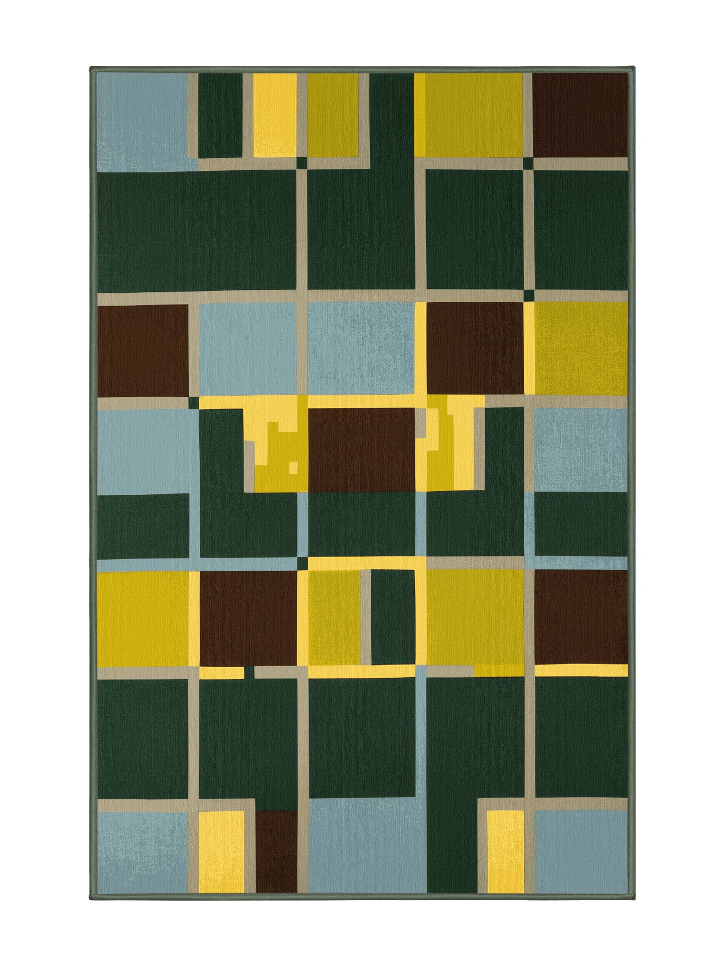 Pixel Earth Gridded Growth - Premium Hazel Green Modern Area Rug | Plush & Washable Options | Rugolution Home Decor