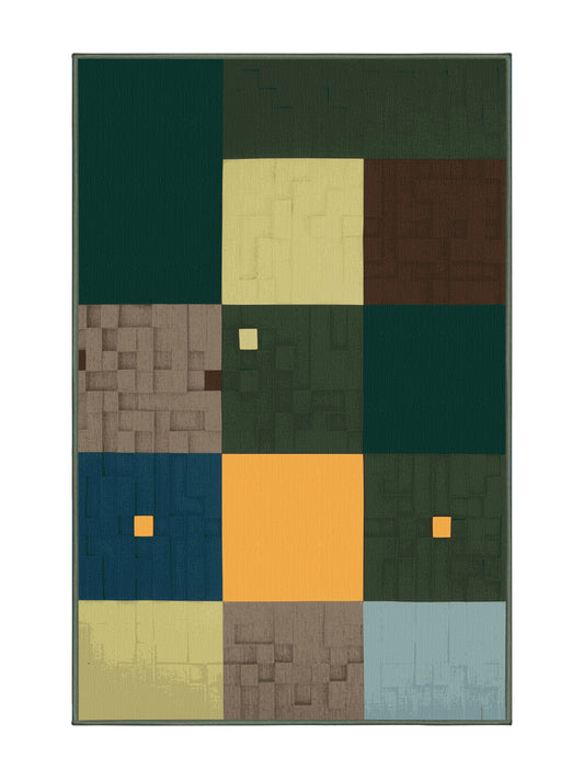 Pixel Earth Green Grids - Premium Gunmetal Modern Area Rug | Plush & Washable Options | Rugolution Home Decor