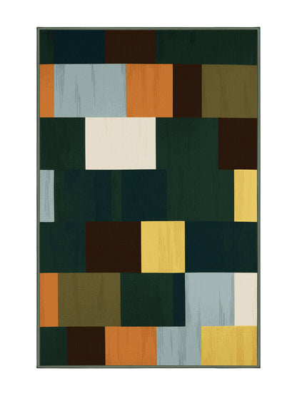 Pixel Earth Cubist Canyon - Premium Midnight Modern Area Rug | Plush & Washable Options | Rugolution Home Decor