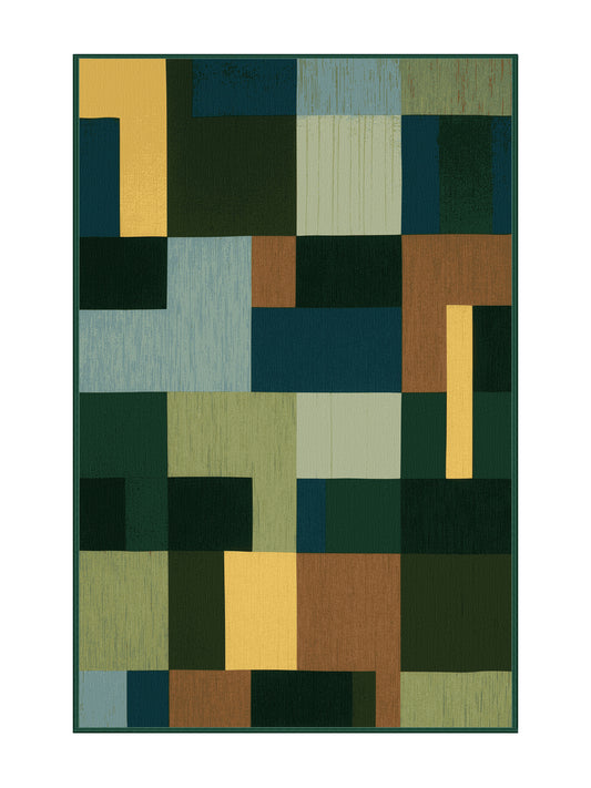 Pixel Earth Strata Squares - Premium Lotus Green Modern Area Rug | Plush & Washable Options | Rugolution Home Decor