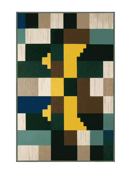 Pixel Earth Angular Earth - Premium Hazel Green Modern Area Rug | Plush & Washable Options | Rugolution Home Decor